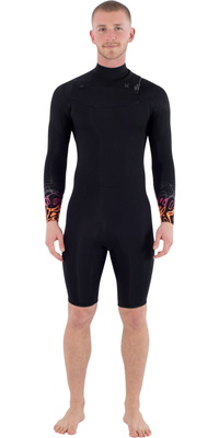 2026 Hurley Mens Air Bubble 2/2mm Long Sleeve Chest Zip Shorty Wetsuit MSS0013272 - Black Bubble